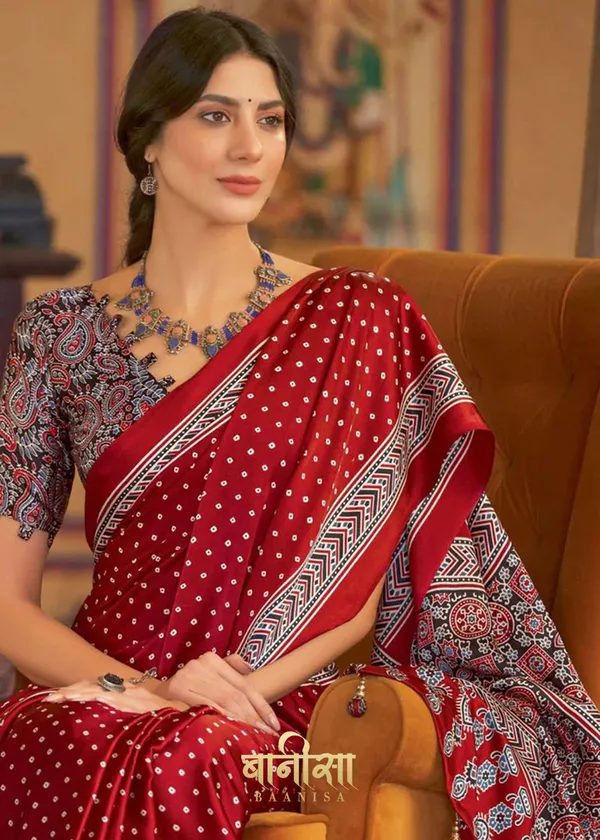 Red_Ajrakh_Printed_Satin_Crepe_Saree