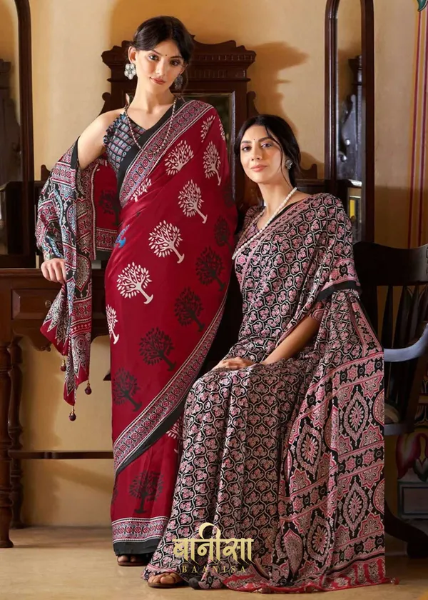 Maroon__Ajrakh_Printed_Satin_Crepe_Saree