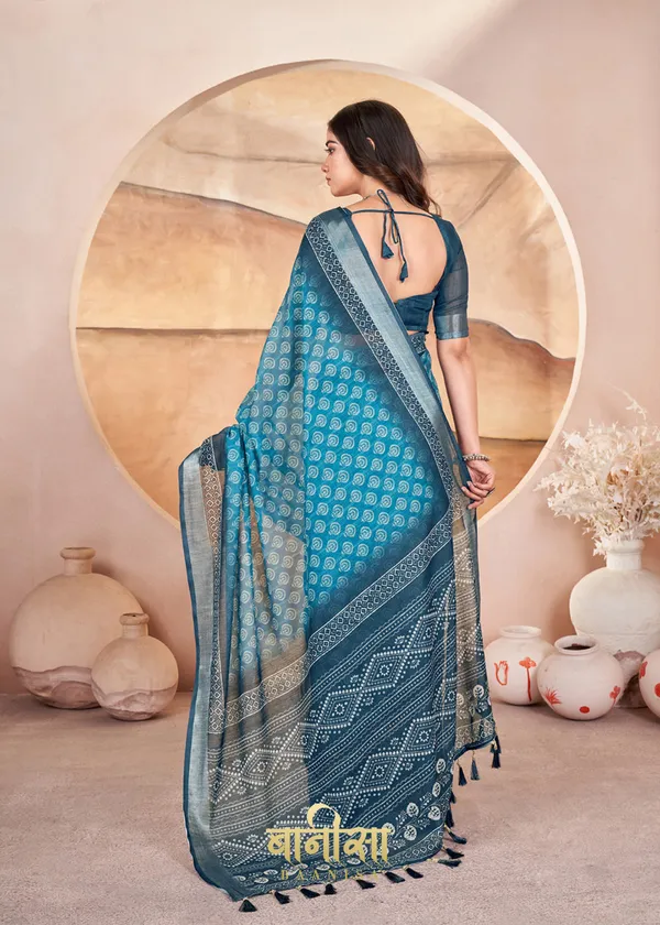 Eastern_Blue_Geometric_Cotton_Linen_Digital_Print_Saree_With_Matched_Unsttiched_Blouse