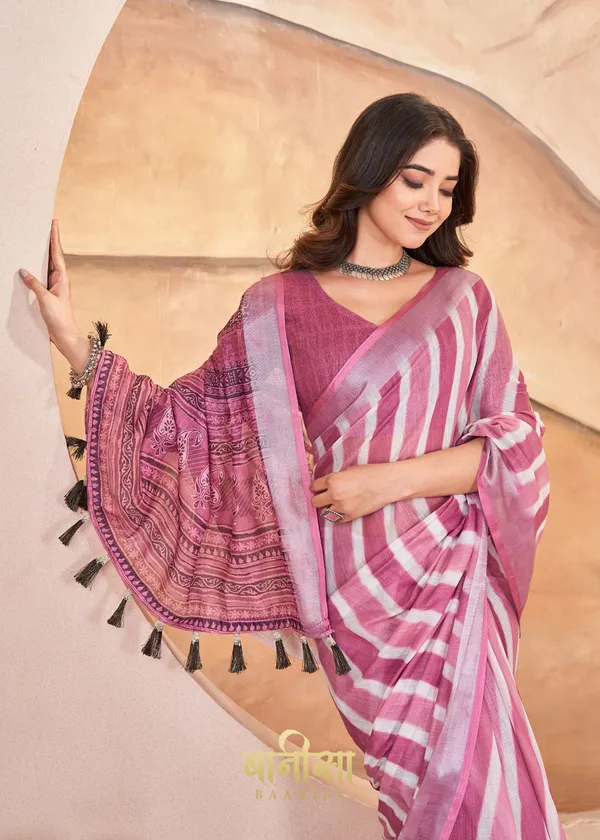 Pink_Laheriya_Cotton_Linen_Digital_Print_Saree_With_Matched_Unsttiched_Blouse