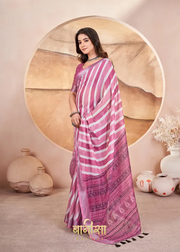 Pink_Laheriya_Cotton_Linen_Digital_Print_Saree_With_Matched_Unsttiched_Blouse