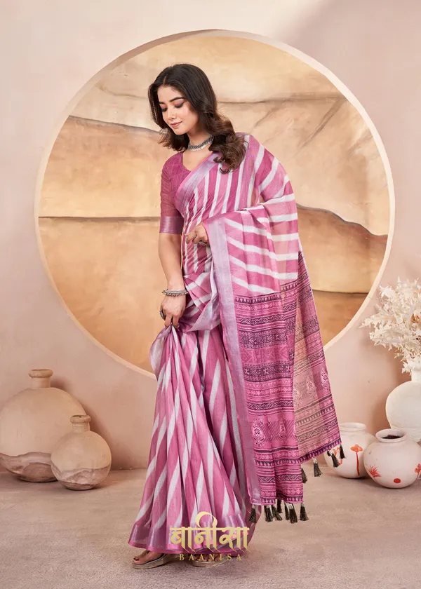 Pink_Laheriya_Cotton_Linen_Digital_Print_Saree_With_Matched_Unsttiched_Blouse