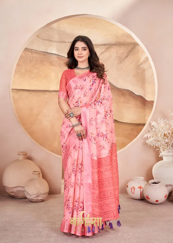 Baby_Pink_Floral_Digital_Print_Cotton_Linen_Saree_With_Matched_Unsttiched_Blouse