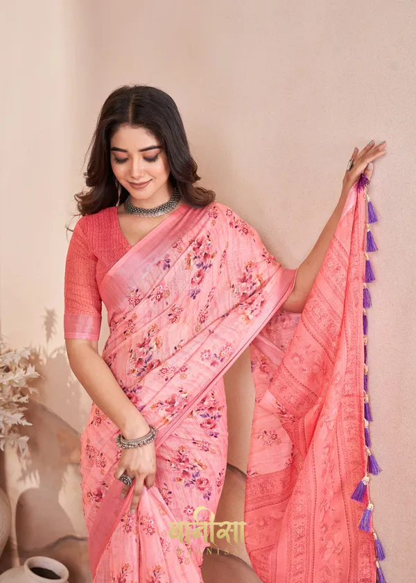 Baby_Pink_Floral_Digital_Print_Cotton_Linen_Saree_With_Matched_Unsttiched_Blouse