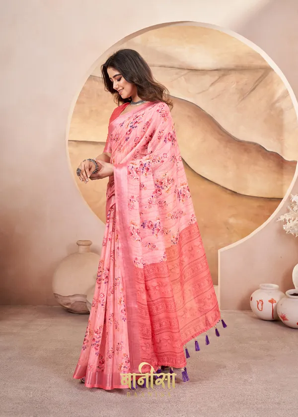 Baby_Pink_Floral_Digital_Print_Cotton_Linen_Saree_With_Matched_Unsttiched_Blouse