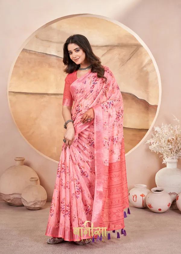 Baby_Pink_Floral_Digital_Print_Cotton_Linen_Saree_With_Matched_Unsttiched_Blouse