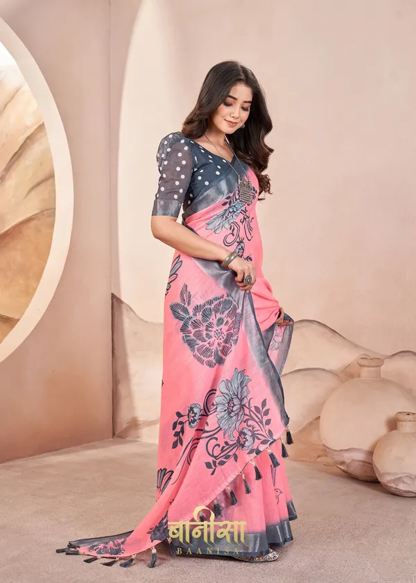 Blush_Pink_Digital_Print_Cotton_Linen_Saree_With_Matched_Unsttiched_Blouse
