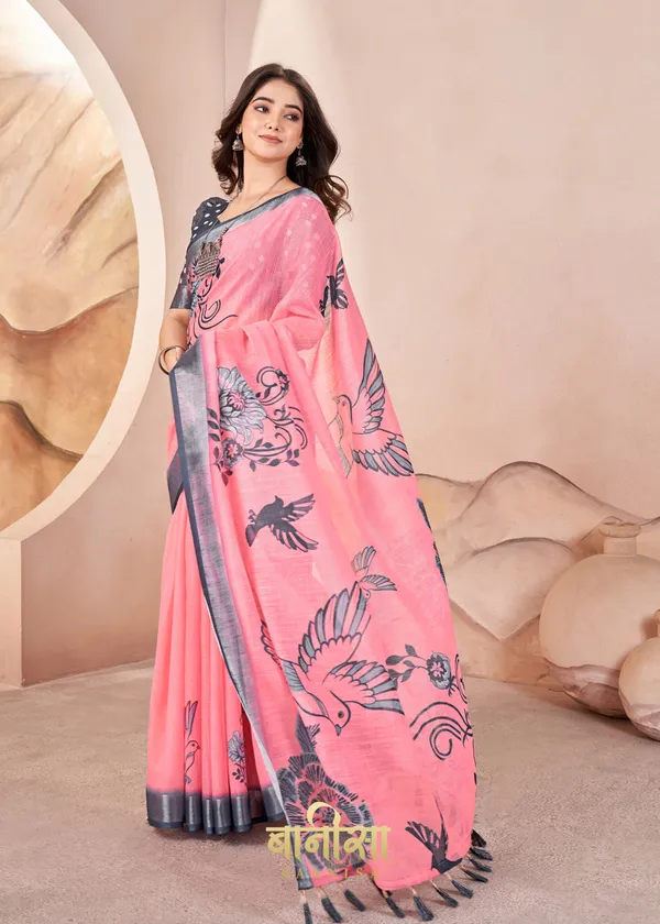 Blush_Pink_Digital_Print_Cotton_Linen_Saree_With_Matched_Unsttiched_Blouse