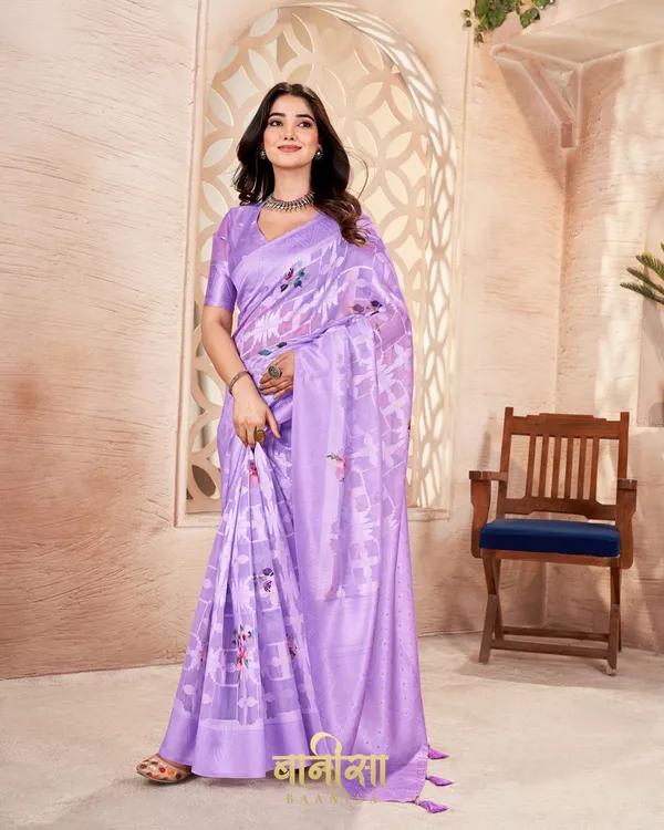 LAWENDER_LUCKNOWI_JACQUARD_WEAVING_SAREE_WITH_MATCHED_UNSTTICHED_BLOUSE