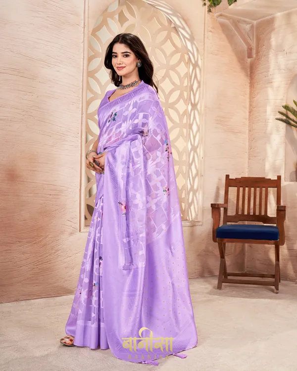 LAWENDER_LUCKNOWI_JACQUARD_WEAVING_SAREE_WITH_MATCHED_UNSTTICHED_BLOUSE