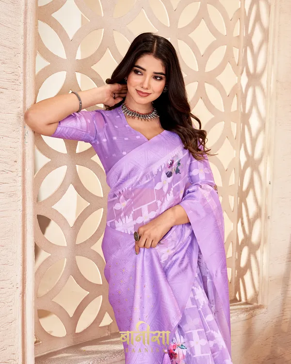 LAWENDER_LUCKNOWI_JACQUARD_WEAVING_SAREE_WITH_MATCHED_UNSTTICHED_BLOUSE
