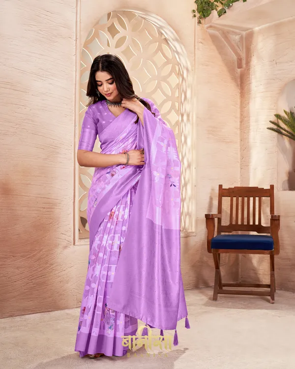 PURPLE_LUCKNOWI_JACQUARD_WEAVING_SAREE_WITH_MATCHED_UNSTTICHED_BLOUSE