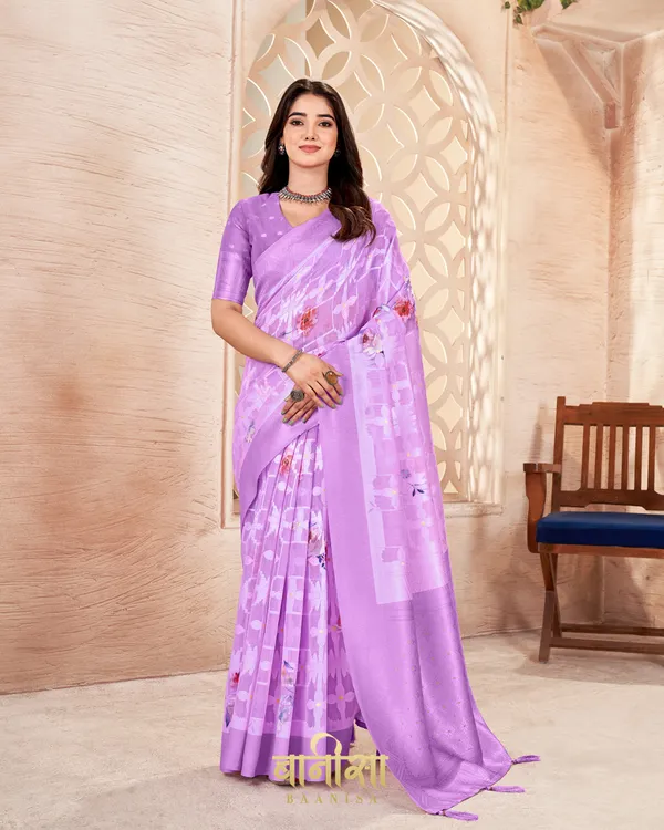 PURPLE_LUCKNOWI_JACQUARD_WEAVING_SAREE_WITH_MATCHED_UNSTTICHED_BLOUSE