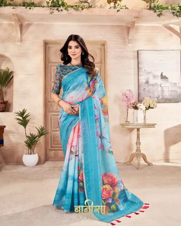 SKY_BLUE_FLORAL_CHANDERI_COTTON_KATHA_&_SEQUENCE_WORK_PRINTED_SAREE_WITH_MATCHED_UNSTTICHED_BLOUSE