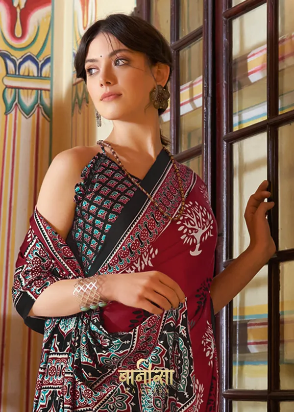 Maroon__Ajrakh_Printed_Satin_Crepe_Saree
