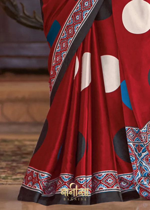 Red_Ajrakh_Printed_Satin_Crepe_Saree