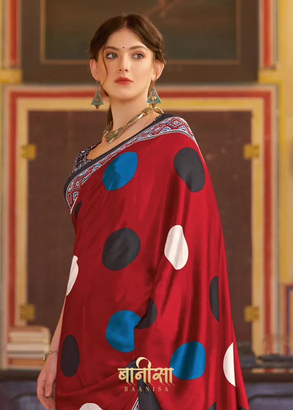 Red_Ajrakh_Printed_Satin_Crepe_Saree
