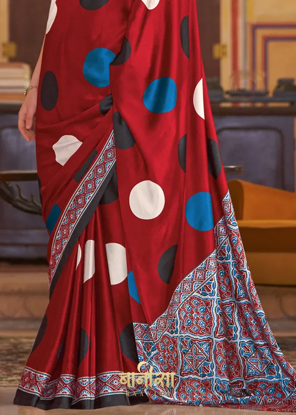 Red_Ajrakh_Printed_Satin_Crepe_Saree