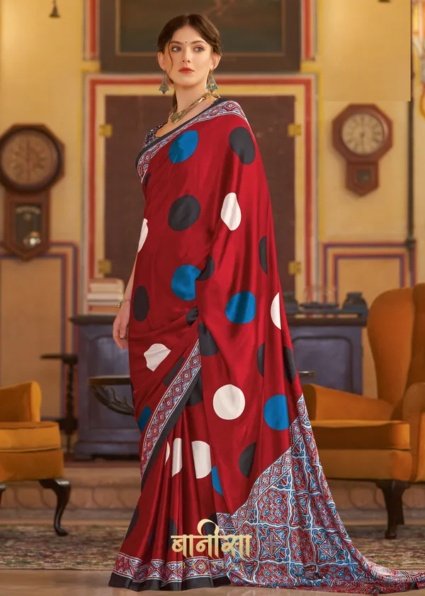 Red_Ajrakh_Printed_Satin_Crepe_Saree