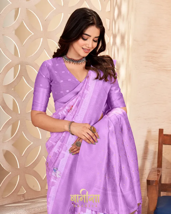 PURPLE_LUCKNOWI_JACQUARD_WEAVING_SAREE_WITH_MATCHED_UNSTTICHED_BLOUSE