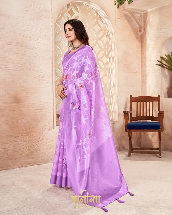 PURPLE_LUCKNOWI_JACQUARD_WEAVING_SAREE_WITH_MATCHED_UNSTTICHED_BLOUSE