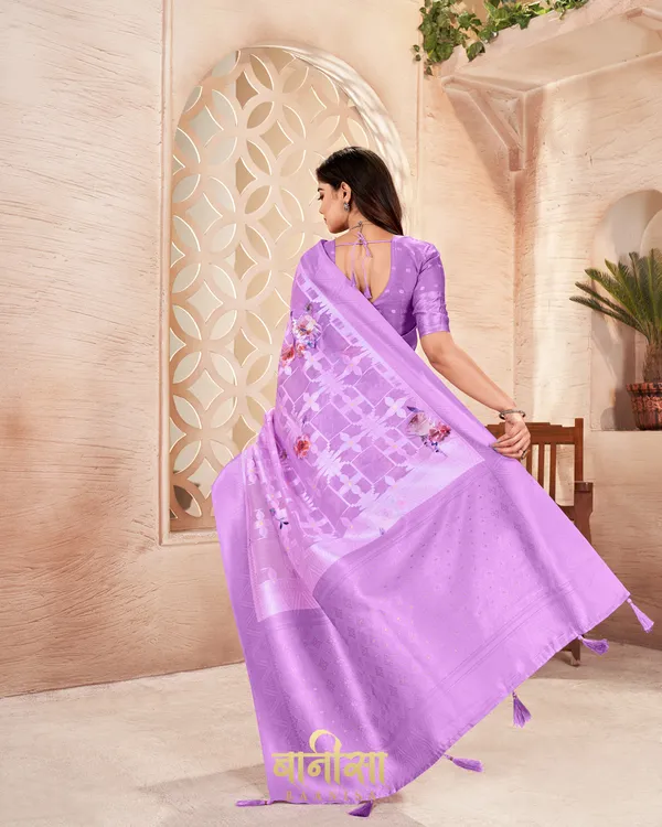 PURPLE_LUCKNOWI_JACQUARD_WEAVING_SAREE_WITH_MATCHED_UNSTTICHED_BLOUSE