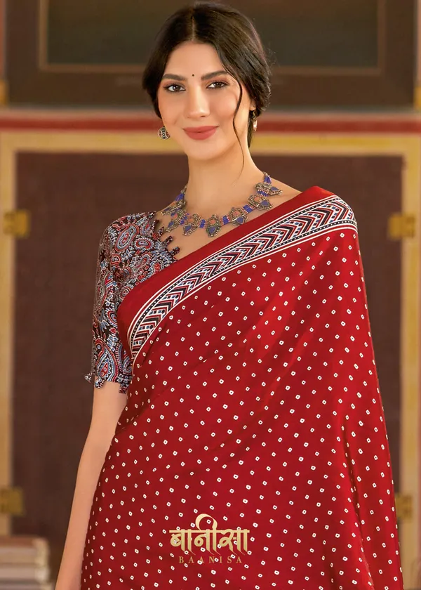 Red_Ajrakh_Printed_Satin_Crepe_Saree