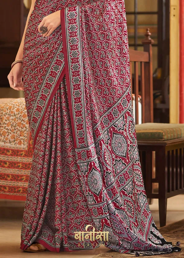 Multicolour_Ajrakh_Printed_Satin_Crepe_Saree