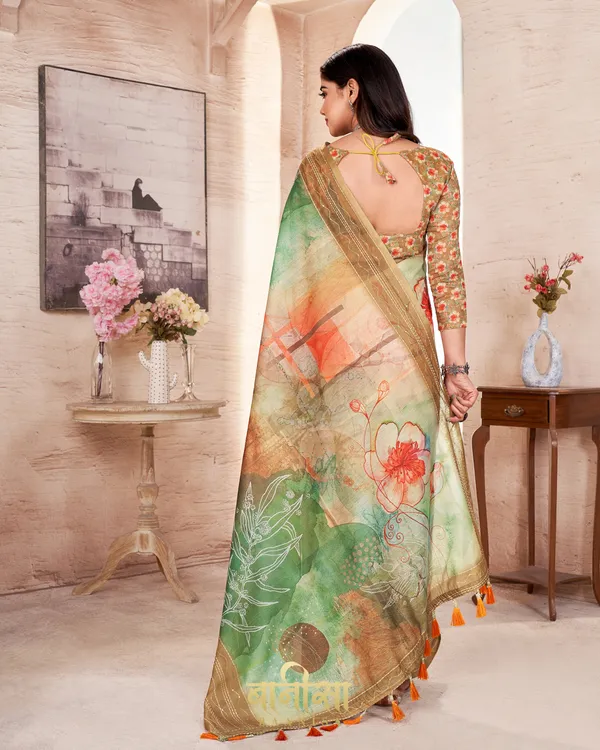 Multicolour_Floral_Chanderi_Cotton_Katha_&_Sequence_Work_Printed_Saree_With_Matched_Unsttiched_Blouse