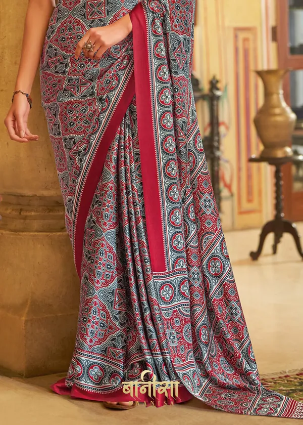 Grey_Ajrakh_Printed_Satin_Crepe_Saree