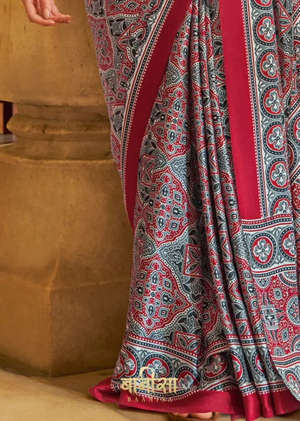 Grey_Ajrakh_Printed_Satin_Crepe_Saree