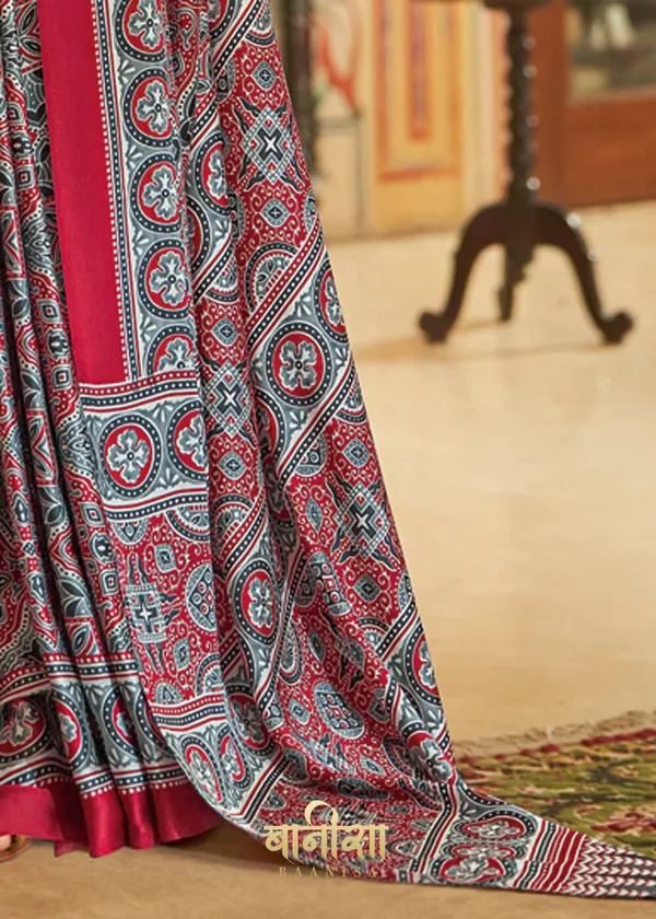 Grey_Ajrakh_Printed_Satin_Crepe_Saree