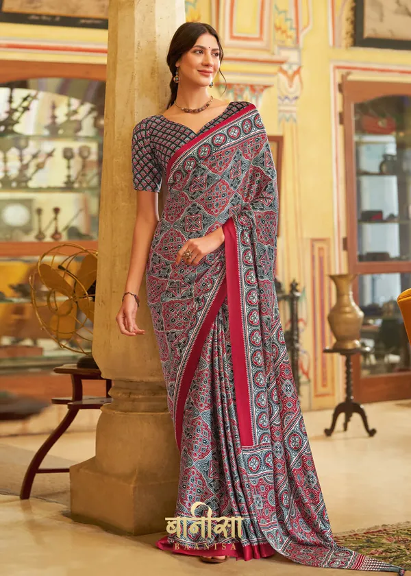 Grey_Ajrakh_Printed_Satin_Crepe_Saree
