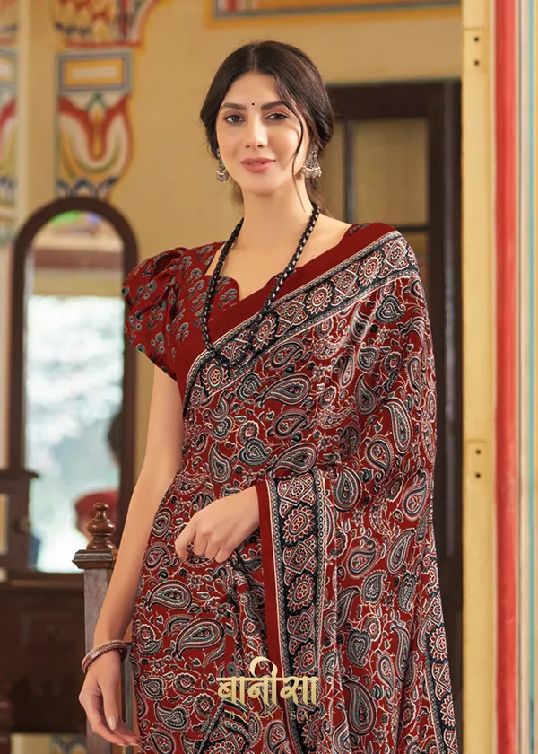 Maroon__Ajrakh_Printed_Satin_Crepe_Saree