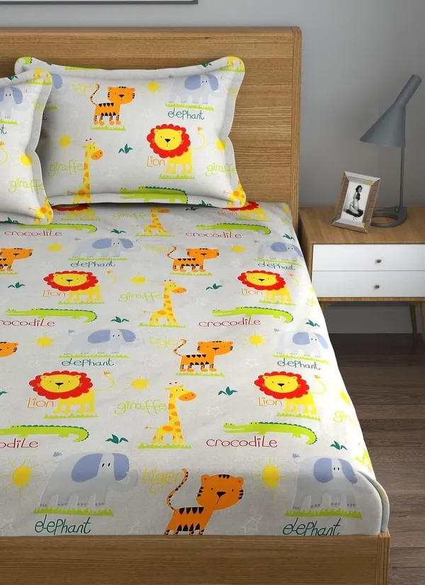 Crocodile_Animal_Cartoon_Print_BedSheet_Double_Bed_With_2_Pillow_Covers