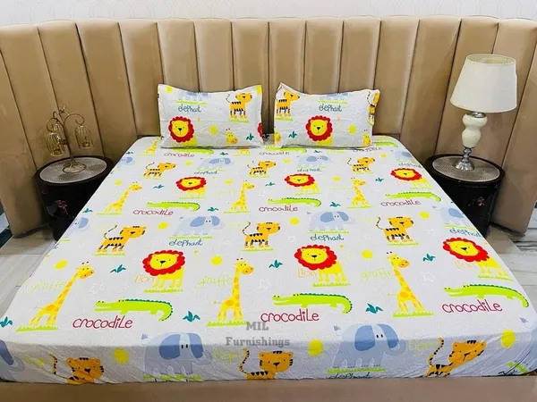 Crocodile_Animal_Cartoon_Print_BedSheet_Double_Bed_With_2_Pillow_Covers