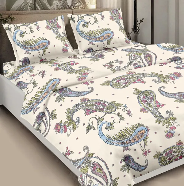 King_Size_108x108_Bedsheet_Glace_Cotton_Double_bed_|_2_Pillow_Covers