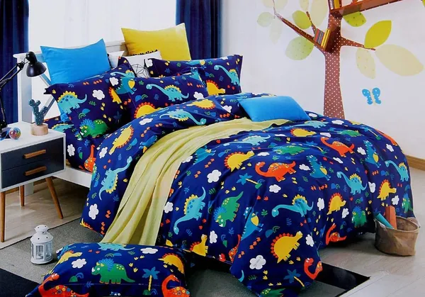Dinosaur_Blue_Kids_Cartoon_Print_BedSheet_Double_Bed_With_2_Pillow_Covers