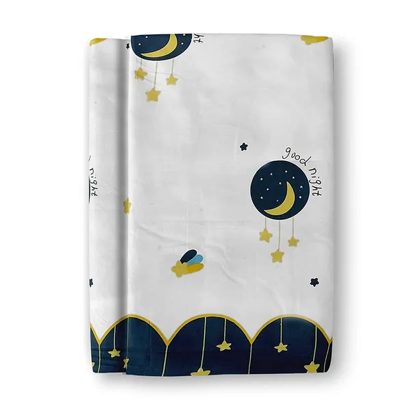 White_Moon_Stars_Kids_Cartoon_Print_BedSheet_Double_Bed_With_2_Pillow_Covers