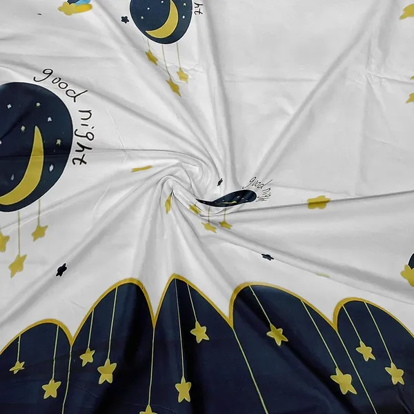 White_Moon_Stars_Kids_Cartoon_Print_BedSheet_Double_Bed_With_2_Pillow_Covers