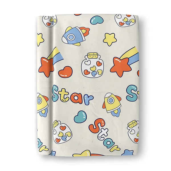 Stars_Spaceship_Kids_Cartoon_Print_BedSheet_Double_Bed_With_2_Pillow_Covers
