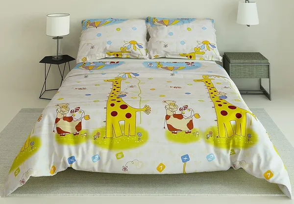 Yellow_Giraffe_Animal_Kids_Cartoon_Print_BedSheet_Double_Bed_With_2_Pillow_Covers