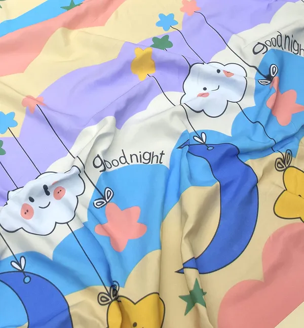 Moon_Star_Yellow_Kids_Cartoon_Print_BedSheet_Double_Bed_With_2_Pillow_Covers