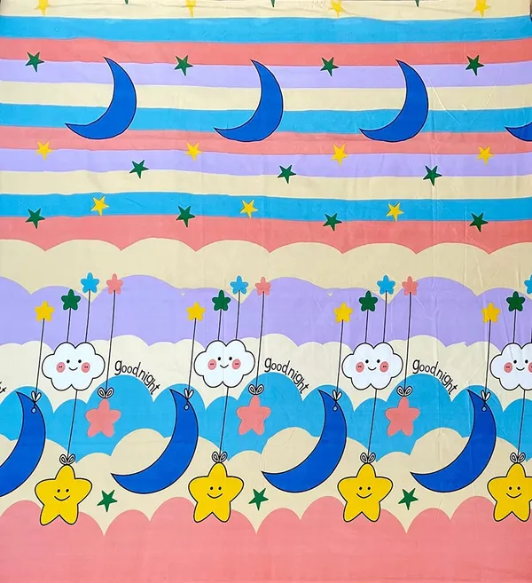 Moon_Star_Yellow_Kids_Cartoon_Print_BedSheet_Double_Bed_With_2_Pillow_Covers