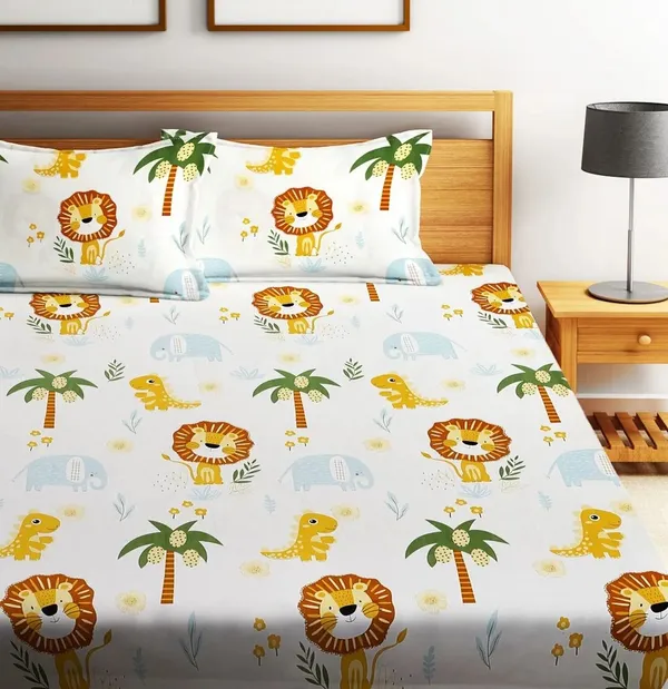 Dinosaur_Crockodile_Animal_Kids_Cartoon_Print_BedSheet_Double_Bed_With_2_Pillow_Covers