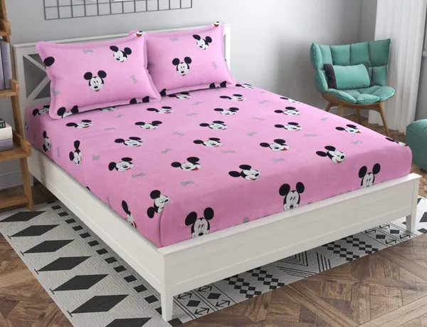 Mickey_Mouse_Kids_Cartoon_Print_BedSheet_Double_Bed_With_2_Pillow_Covers