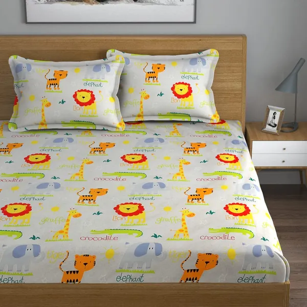 Crocodile_Animal_Cartoon_Print_BedSheet_Double_Bed_With_2_Pillow_Covers