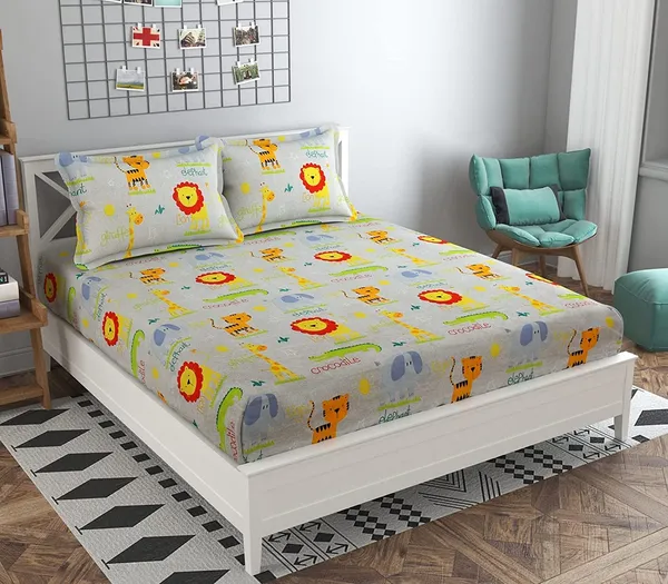 Crocodile_Animal_Cartoon_Print_BedSheet_Double_Bed_With_2_Pillow_Covers