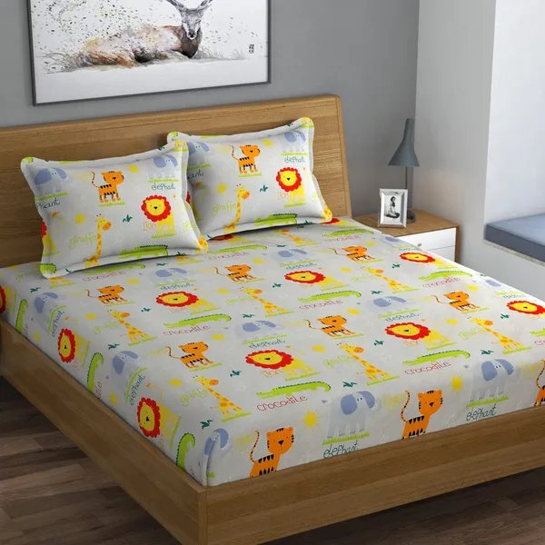 Crocodile_Animal_Cartoon_Print_BedSheet_Double_Bed_With_2_Pillow_Covers