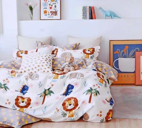 Dinosaur_Crockodile_Animal_Kids_Cartoon_Print_BedSheet_Double_Bed_With_2_Pillow_Covers